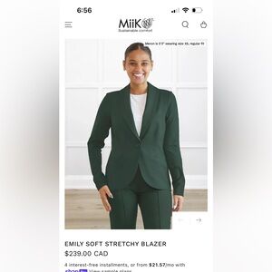 Miik Emily Soft Stretchy Blazer Size XL Pine new cut